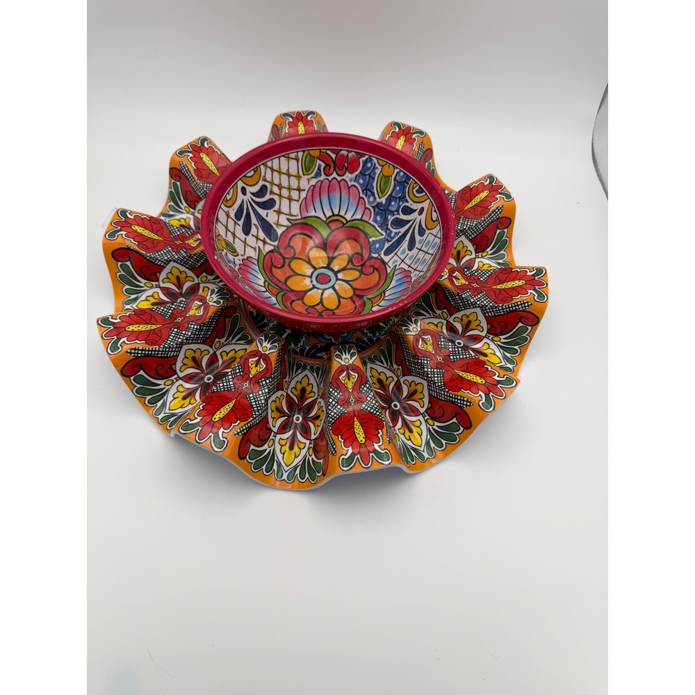 Prepara Taco Carousel and Party Bowl Set Melamine Talavera Floral Serving Tray